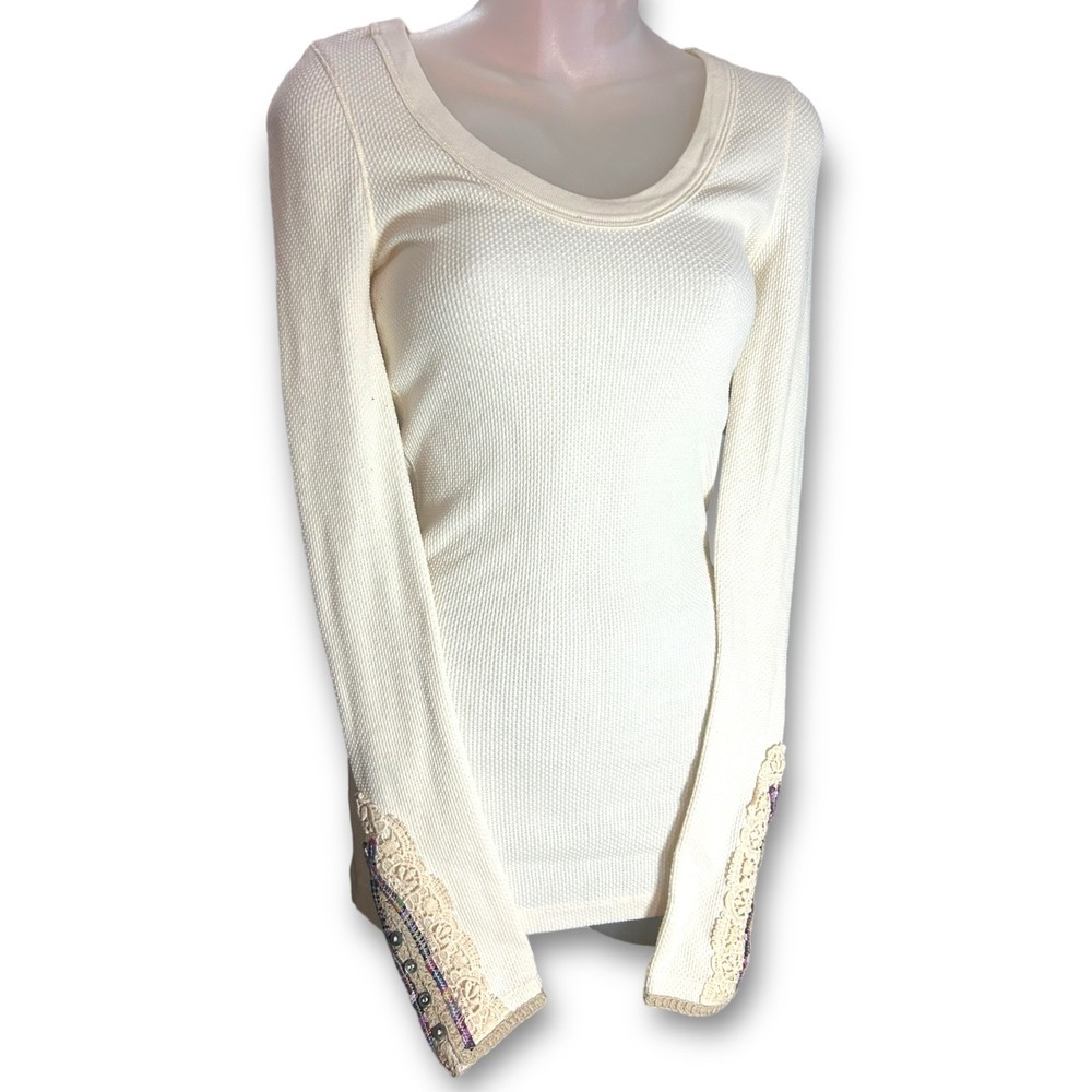 Free People Boho Waffle Knit Long Sleeve Top